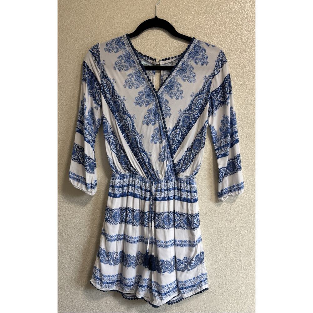 Floral Romper 3/4 Sleeves Shorts Vacation Cottagecore Boho Resort Wear Size XS